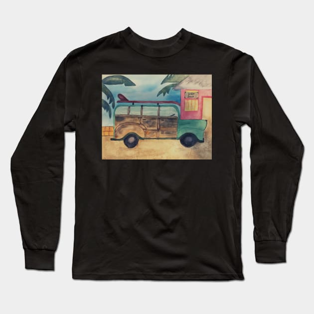 Surf Car Watercolor Art Shirt Long Sleeve T-Shirt by Julia Frost